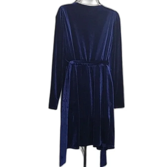 Premier Amour Velvet Wrap Dress Womens 6 Navy Blue NEW P1961447 Long Sleeve Mini - Picture 2 of 8